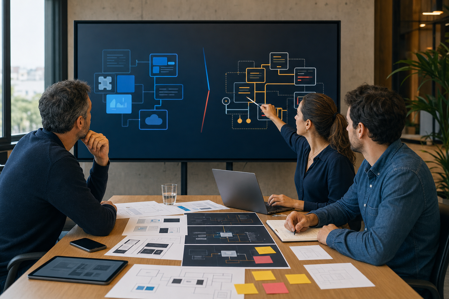 Equipo comparando una plataforma comercial con una arquitectura de software a medida